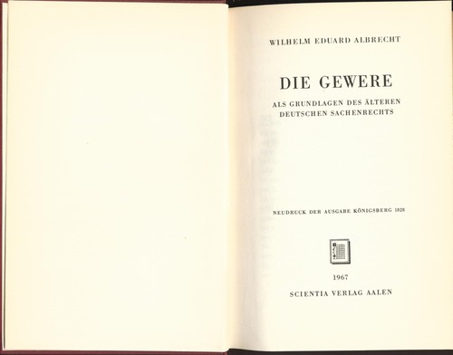 Die gewere albrecht wilhelm - gewere, albrecht,